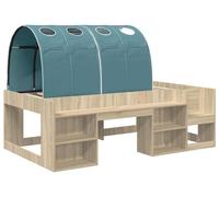 Lit avec tête de lit en forme de tunnel, lot de 3, couleurs Sonoma et bleu clair, en bois d'ingénierie