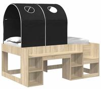 Lit avec tête de lit en forme de tunnel, lot de 3, finition chêne Sonoma et noir, en bois d'ingénierie