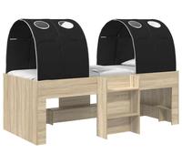 Lit avec tête de lit en forme de tunnel, lot de 3, finition chêne Sonoma et noir, en bois d'ingénierie
