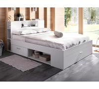 Lit avec tête de lit rangements et tiroirs - 160 x 200cm - Coloris : Blanc - LEANDRE