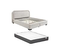 Lit avec tiroirs 140 x 190 cm - Tissu - Beige + Matelas - INASTO
