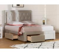 Lit avec tiroirs 160 x 200 cm - Tissu velours - Beige - LEOPOLD