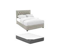 Lit avec tiroirs 180 x 200 cm - Tissu velours - Beige + Matelas - LEOPOLD