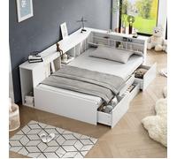 Lit avec Tiroirs 90 x 200 cm Lit Simple Lit Enfant rangement bibliothèque Meuble de Rangement blanc
