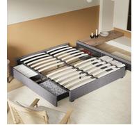 Lit avec Tiroirs de rangement, Sommier à lattes bois, 8 pieds stables. 4 espaces de rangement sous le lit. 120 x 190 cm, tissu Gris