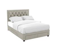 Lit avec tiroirs 160 x 200 cm - Tissu velours - Beige - LEOPOLD
