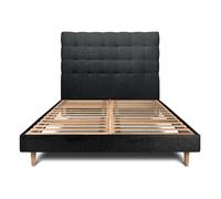 Lit avec tte de lit capitonne bouclette et sommier kit Noir 135x190 H29cm