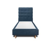 Lit avec tte de lit capitonne tissu et sommier tapissier bleu 90x200 H35cm