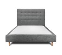 Lit avec tte de lit capitonne tissu et sommier tapissier gris anthracite 140x190 H35cm
