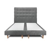 Lit avec tte de lit capitonne tissu et sommier tapissier gris anthracite 2x80x200 H29cm