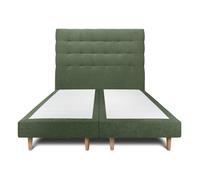 Lit avec tte de lit capitonne tissu et sommier tapissier vert 2x90x200 H29cm