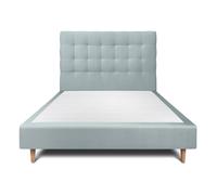 Lit avec tte de lit capitonne velours et sommier tapissier gris bleut 150x190 H35cm