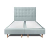 Lit avec tte de lit capitonne velours et sommier tapissier gris bleut 2x90x200 H35cm