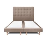 Lit avec tte de lit capitonne velours et sommier tapissier taupe 2x90x200 H29cm