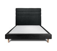 Lit avec tte de lit lignes bouclette et sommier tapissier noir 150x190 H29cm