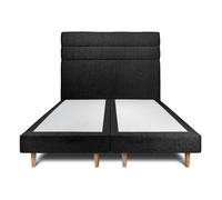 Lit avec tte de lit lignes bouclette et sommier tapissier noir 2x90x200 H29cm