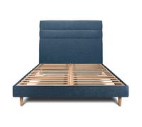 Lit avec tte de lit lignes tissu et sommier kit bleu 180x200 H29cm