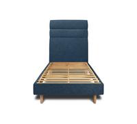 Lit avec tte de lit lignes tissu et sommier kit bleu 90x190 H29cm
