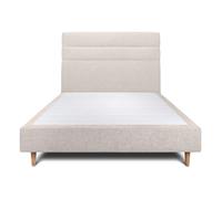 Lit avec tte de lit lignes tissu et sommier tapissier beige clair 140x190 H35cm