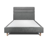 Lit avec tte de lit lignes tissu et sommier tapissier gris anthracite 140x190 H35cm