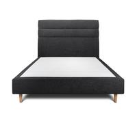 Lit avec tte de lit lignes tissu et sommier tapissier noir 135x190 H35cm