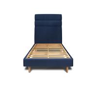 Lit avec tte de lit lignes velours et sommier kit bleu 90x200 H29cm