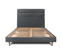 Lit avec tte de lit lignes velours et sommier kit gris anthracite 160x200 H29cm