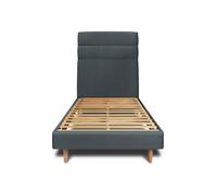 Lit avec tte de lit lignes velours et sommier kit gris anthracite 90x200 H29cm