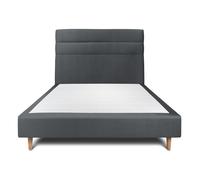 Lit avec tte de lit lignes velours et sommier tapissier gris anthracite 150x200 H35cm