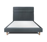 Lit avec tte de lit lignes velours et sommier tapissier gris anthracite 160x200 H29cm