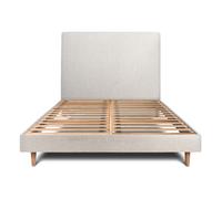 Lit avec tte de lit tapissier bouclette et sommier kit Beige 140x190 H29cm