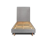 Lit avec tte de lit tapissier bouclette et sommier kit Gris 90x190 H29cm