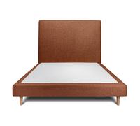 Lit avec tte de lit tapissier bouclette et sommier tapissier terracotta 150x190 H29cm
