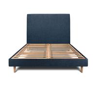 Lit avec tte de lit tapissier tissu et sommier kit bleu 150x190 H29cm