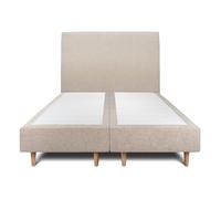 Lit avec tte de lit tapissier tissu et sommier tapissier beige brun 2x90x200 H35cm