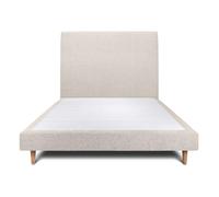 Lit avec tte de lit tapissier tissu et sommier tapissier beige clair 150x190 H29cm