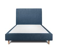 Lit avec tte de lit tapissier tissu et sommier tapissier bleu 160x200 H35cm