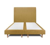 Lit avec tte de lit tapissier tissu et sommier tapissier jaune 2x90x200 H29cm