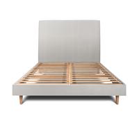 Lit avec tte de lit tapissier velours et sommier kit gris clair 180x200 H29cm