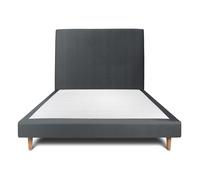 Lit avec tte de lit tapissier velours et sommier tapissier gris anthracite 140x200 H29cm
