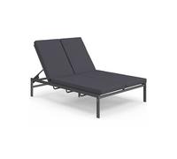 Lit bain de soleil double, transat de jardin 2 places inclinable, chaise longue en acier avec matelas gris anthracite
