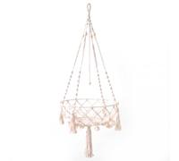 Lit balançoire pour chat, lit suspendu respirant avec pompon, Beige | Conception de gland bohème, maille respirante, supporte les chats de 20 à 30 lb, décoration intérieure et lieu repos