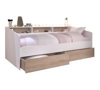 Parisot Canapé-lit 90x200 avec tiroirs et niches MDF décor chêne et blanc