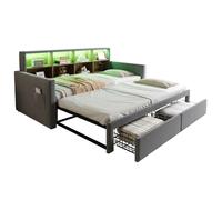 Lit banquette 90/190 cm gris foncé en velours avec tiroirs et LED