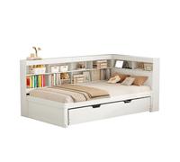 Lit banquette 90/200 cm blanc en bois massif avec lit gigogne et USB