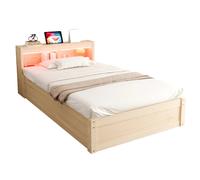 Lit banquette 90/200 cm décor bois en MDF avec LED et rangement hydraulique