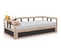 IDMarket - Lit Banquette 90 x 190 cm Zoya Convertible 180 x 190 cm hêtre et Noir avec 1 tiroir de Rangement