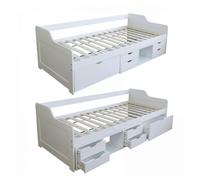 Lit enfant tiroirs blanc 90x200 en bois massif