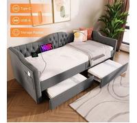 Lit Banquette Convertible 90×190 Chambre Enfant Ado Accoudoirs Nuage Confort Sommeil Recharge USB Type-C Rangement Opti LIT COMPLET
