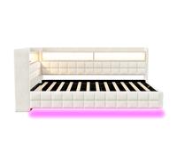Lit banquette en tissu velours avec LED et rangement 90x200 cm, Beige